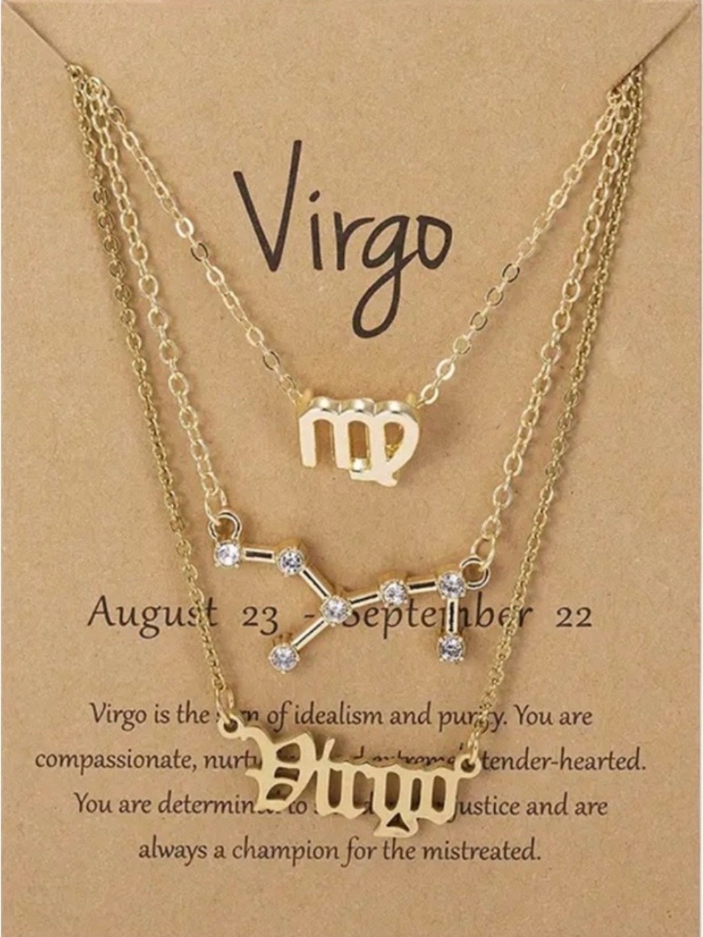 Gold Virgo Layered Necklace — Zodiac Constellation & Symbol